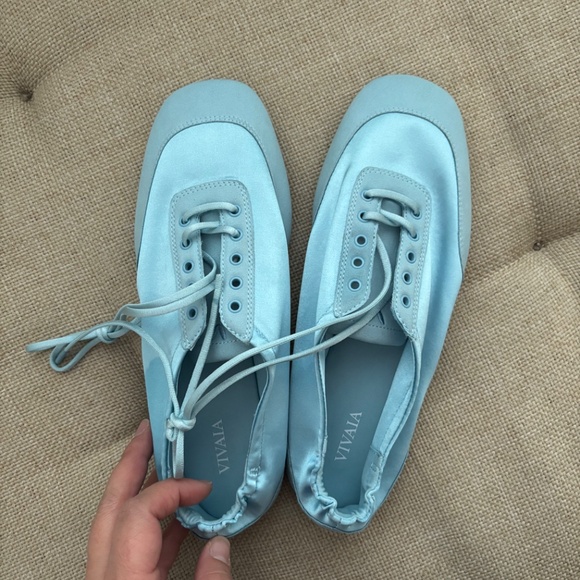 Vivaia Square-Toe Lace-Up Satin Sneakerina Shoes Cristina Dream Blue - Size 38 - Picture 5 of 10
